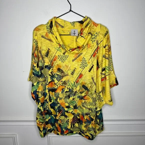 Inoah Clothing Made in USA Art 2 Wear Yellow Abstract Shirt Womens XL - Picture 1 of 6
